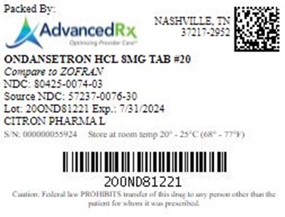 Ondansetron HCl 8mg Tab Qty 20 Ndc 80425 0074